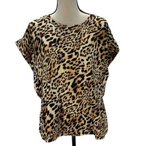 INC Short Sleeve Crew Neck Cheetah Print T-Shirt - Brown Tan - size PLarge